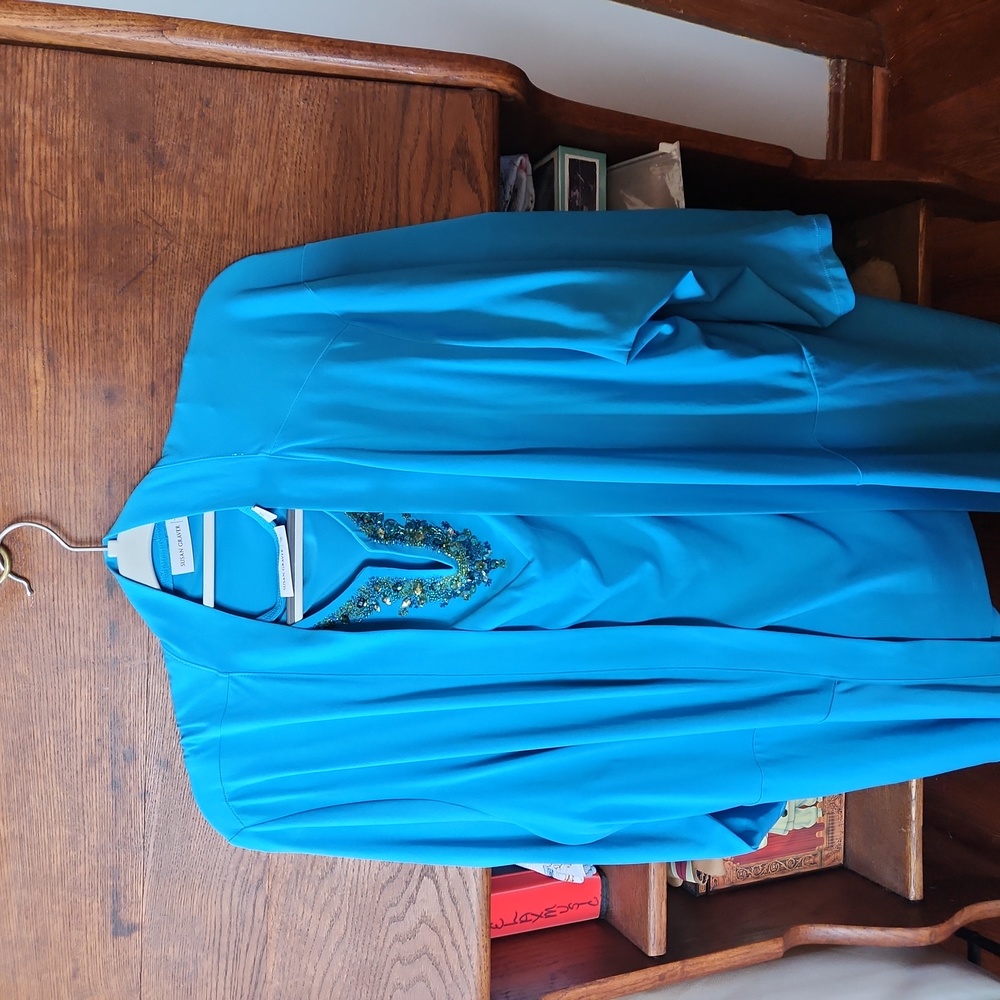 Susan Graver 2X Women's Teal Embellished Tunic and Draped Cardigan Set